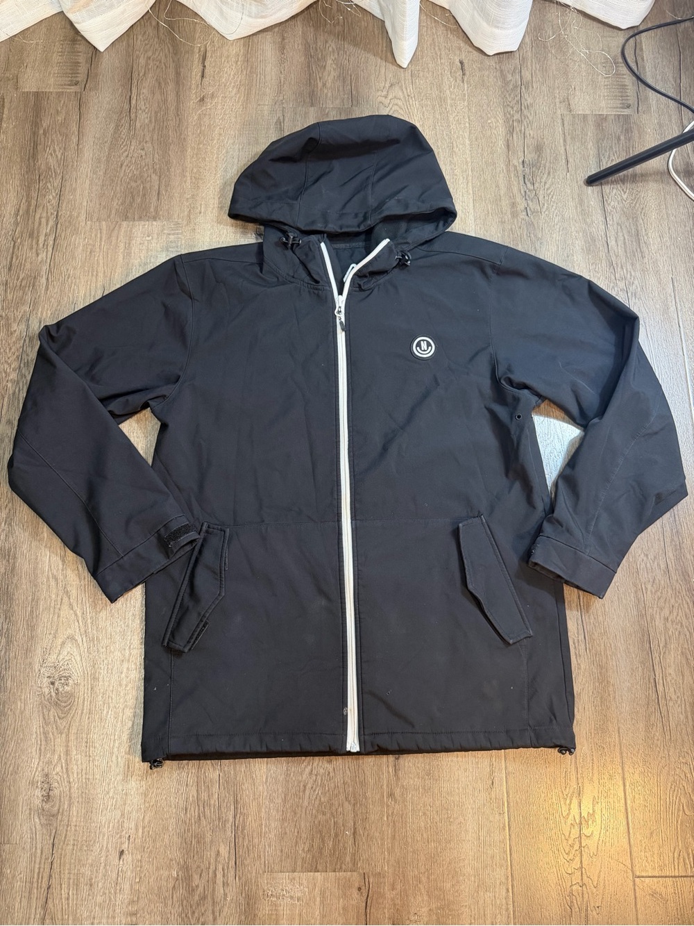 Neff Black Hooded Raincoat with White Zip